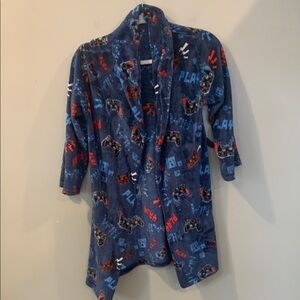 Blue Gamer Video Game Kids Boys Girls Medium 8/10 Fleece Robe *missing belt